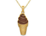 14K Yellow Gold Chocolate Ice Cream Cone Charm Pendant Necklace with Chain